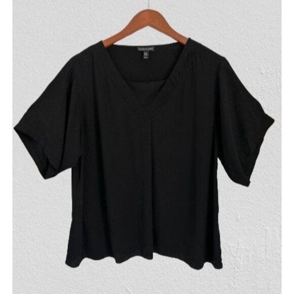 EILEEN FISHER Blouse A-Line Tunic Black V-neck Kimono Sleeves Size Med - Picture 1 of 5